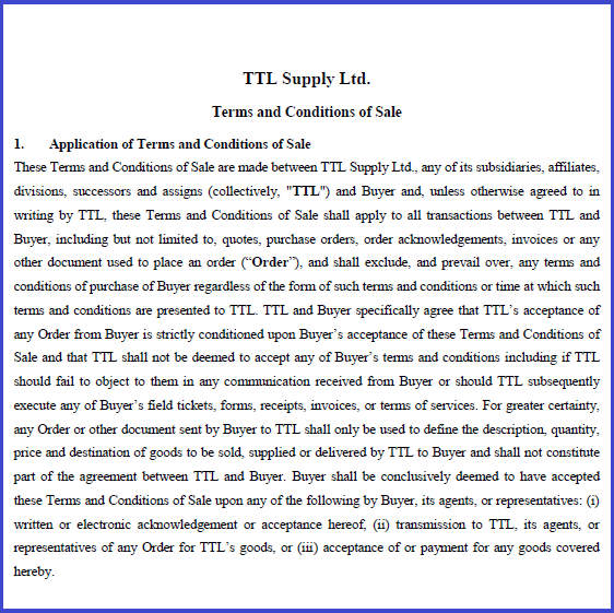 TTL supply terms and conditions of sale